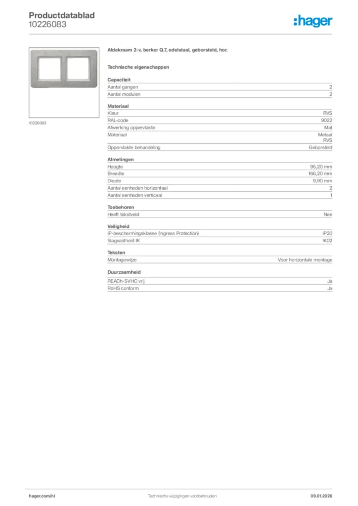 Afbeelding Hager Productdatablad 10226083 | Hager Nederland