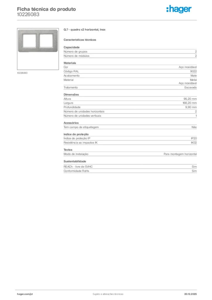 Imagem Hager Ficha técnica do produto 10226083 | Hager Portugal