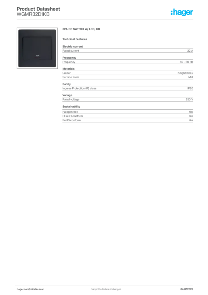 Image Hager Product data sheet WGMR32D1KB  | Hager
