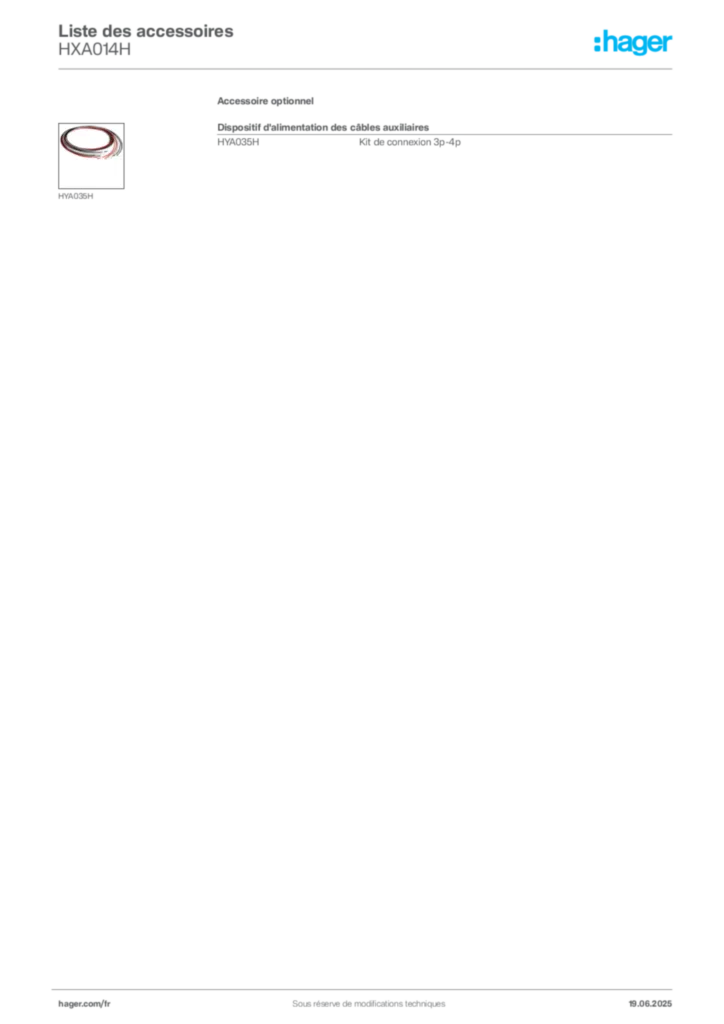 Image Hager Fiche technique du produit HXA014H | Hager France