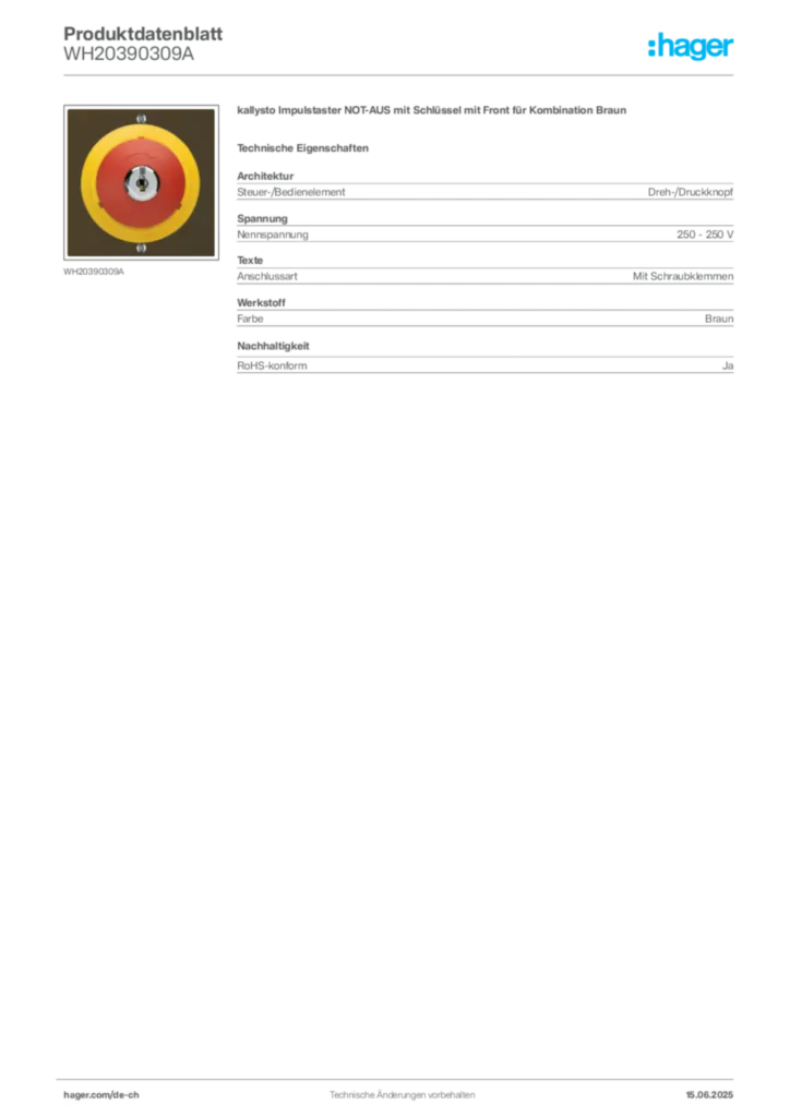 Bild Hager Produktdatenblatt WH20390309A | Hager Schweiz