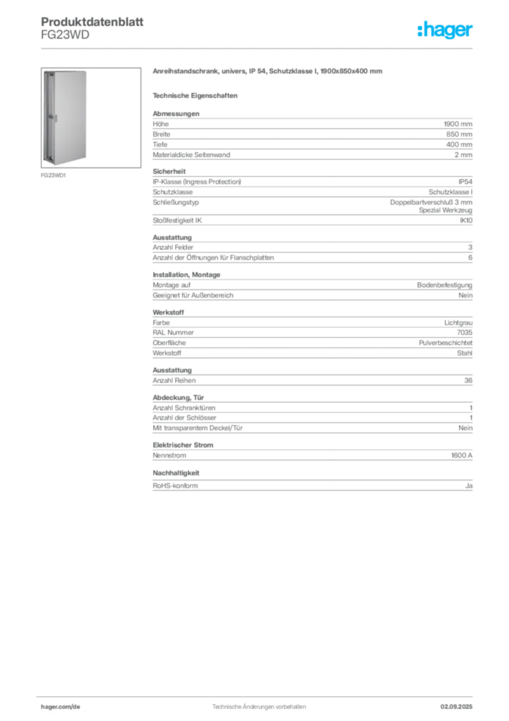 Hager Produktdatenblatt FG23WD