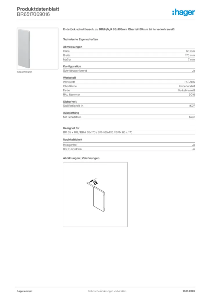 Bild Hager Produktdatenblatt BR6517069016 | Hager Deutschland