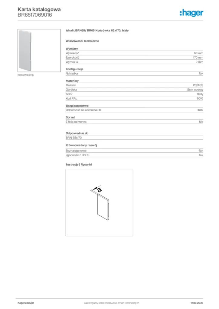 Zdjęcie Hager Karta katalogowa BR6517069016 | Hager Polska