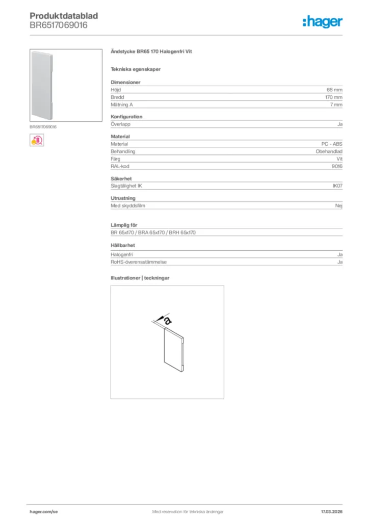 Bild Hager Produktdatablad BR6517069016 | Hager Sverige