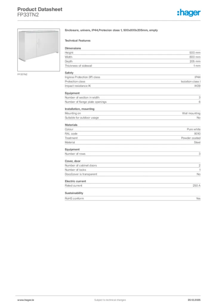 Image Hager Product data sheet FP33TN2  | Hager