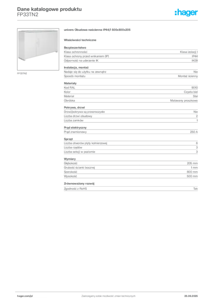 Zdjęcie Hager Dane katalogowe produktu FP33TN2 | Hager Polska