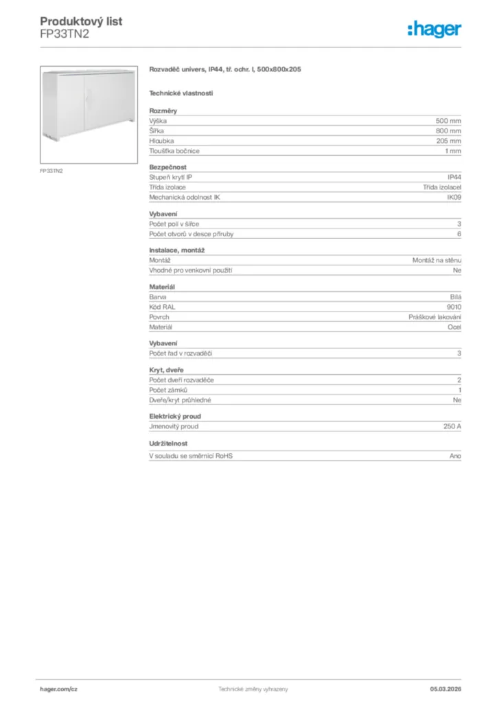 Obrázek Hager Product data sheet FP33TN2 | Hager