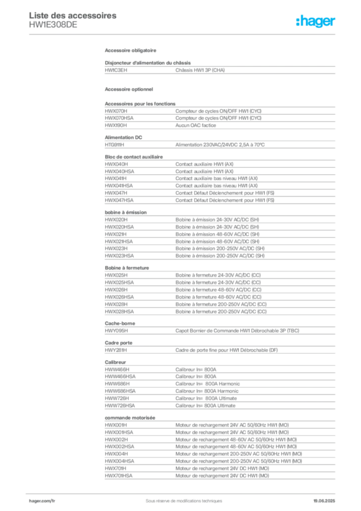 Image Hager Fiche technique du produit HW1E308DE | Hager France