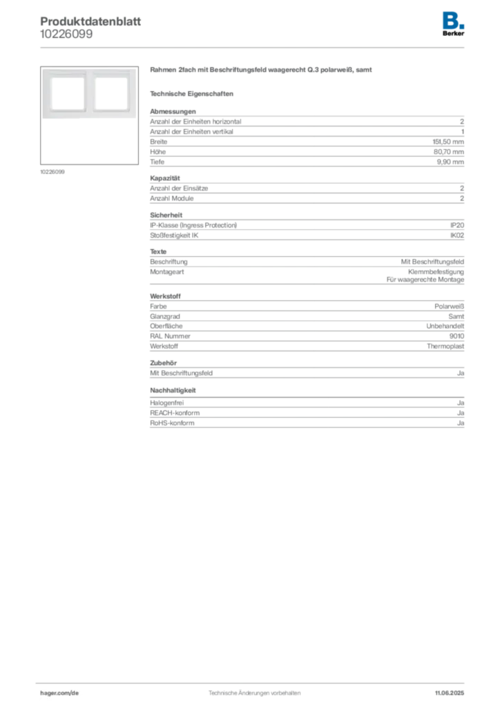 Berker Produktdatenblatt 10226099