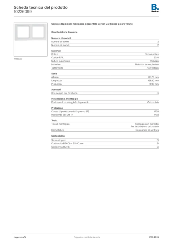 Immagine Berker Scheda tecnica del prodotto 10226099 | Hager Italia