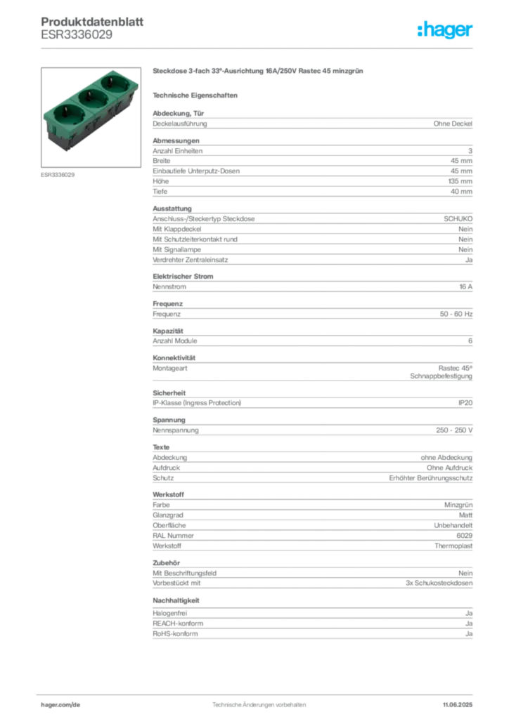 Bild Hager Produktdatenblatt ESR3336029 | Hager Deutschland