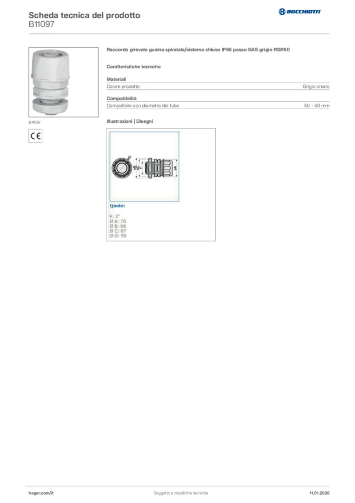 Immagine Bocchiotti Scheda tecnica del prodotto B11097 | Hager Italia