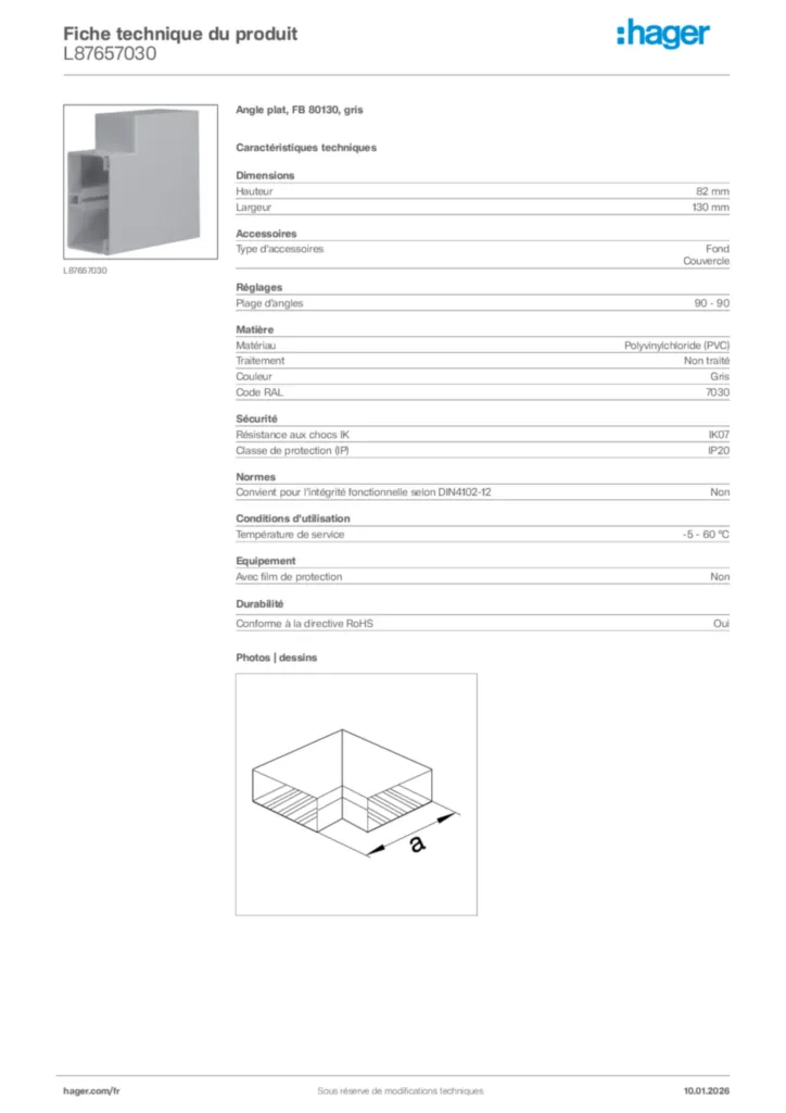 Image Hager Fiche technique du produit L87657030 | Hager France