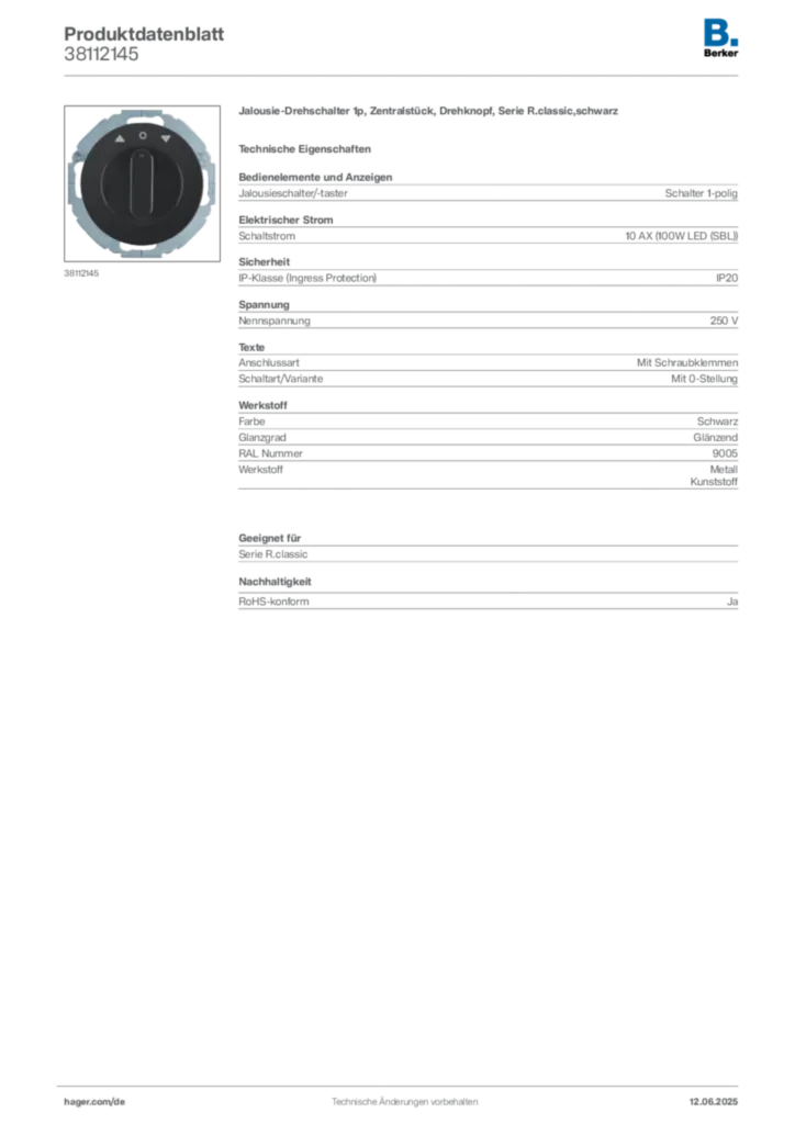 Berker Produktdatenblatt 38112145