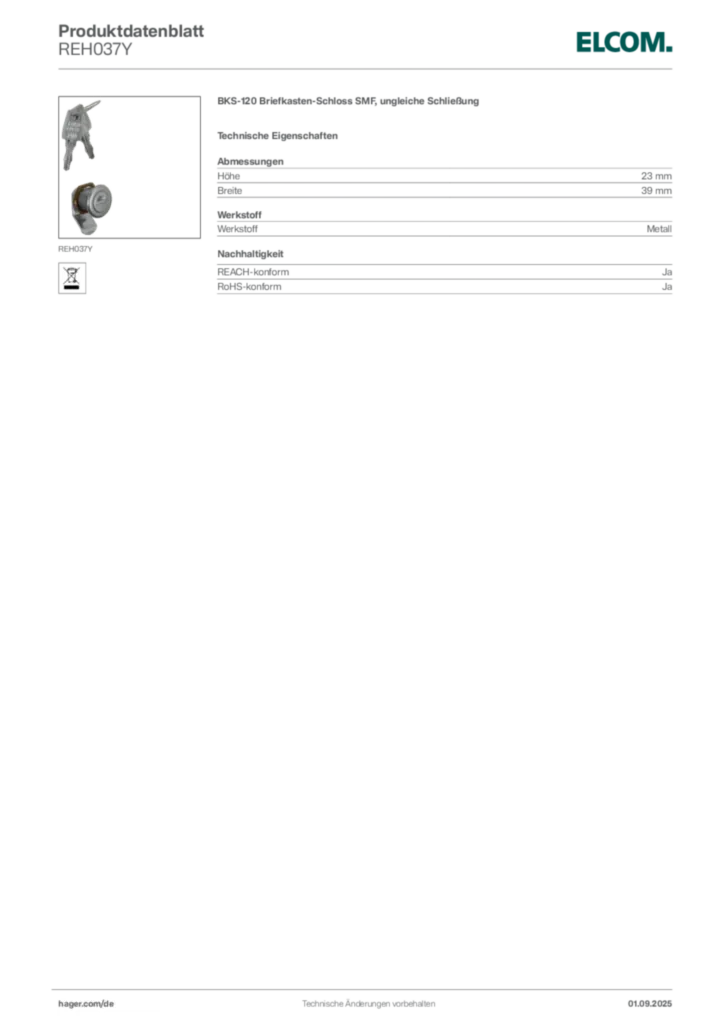 Elcom Produktdatenblatt REH037Y