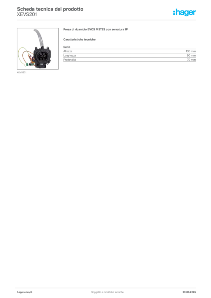 Immagine Hager Scheda tecnica del prodotto XEVS201 | Hager Italia
