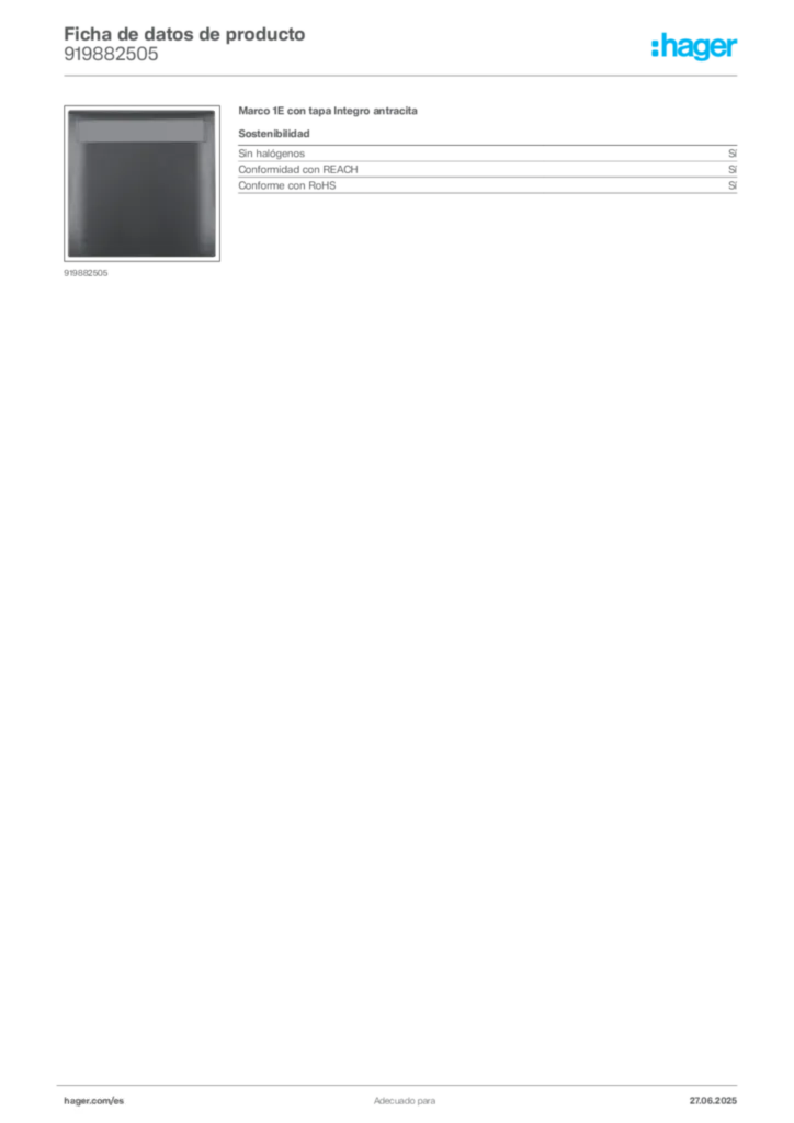 Imagen Hager Ficha de datos de producto 919882505 | Hager España
