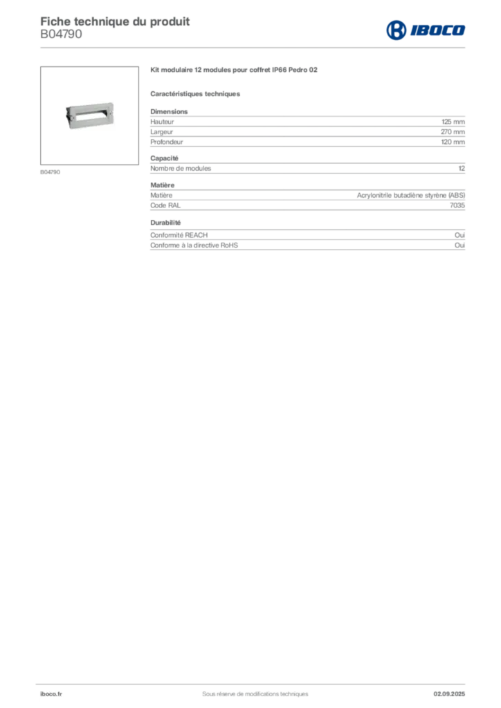 Image Iboco Fiche technique du produit B04790 | Hager France