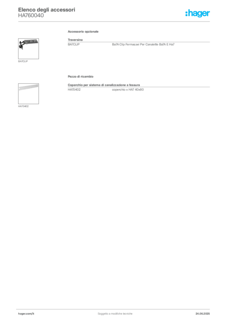 Immagine Hager Scheda tecnica del prodotto HA760040 | Hager Italia