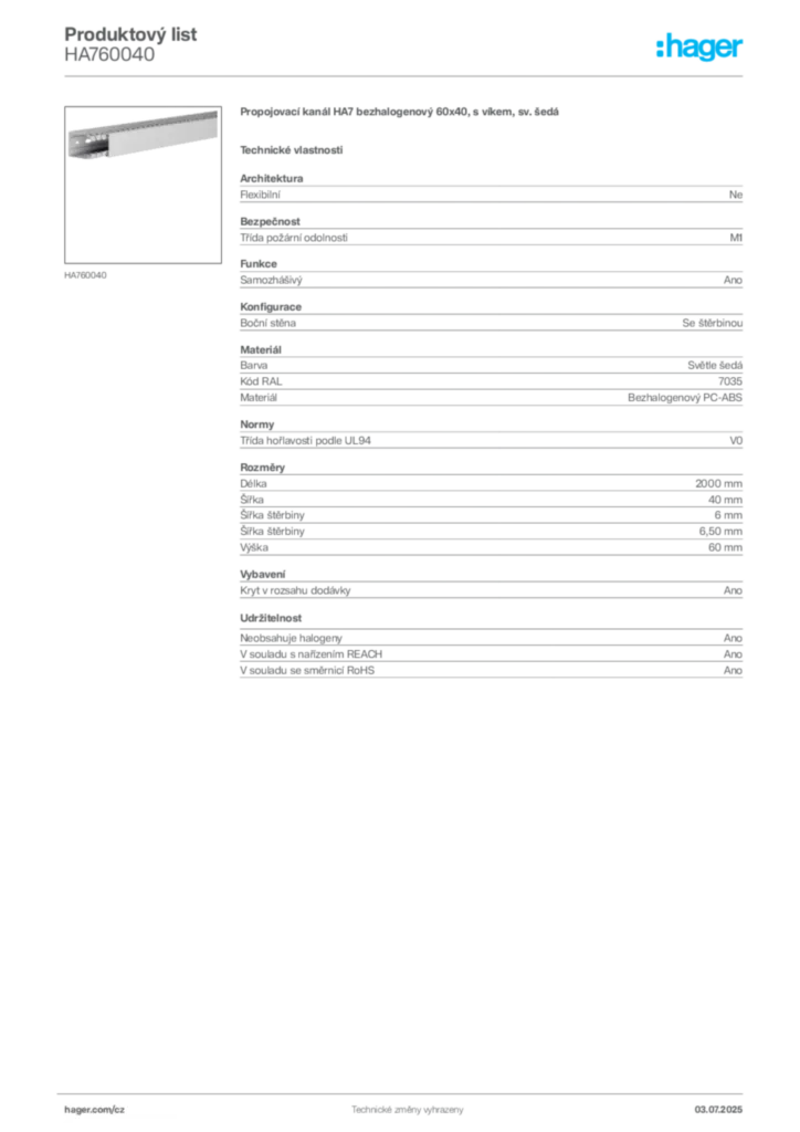 Obrázek Hager Produktový list HA760040 | Hager