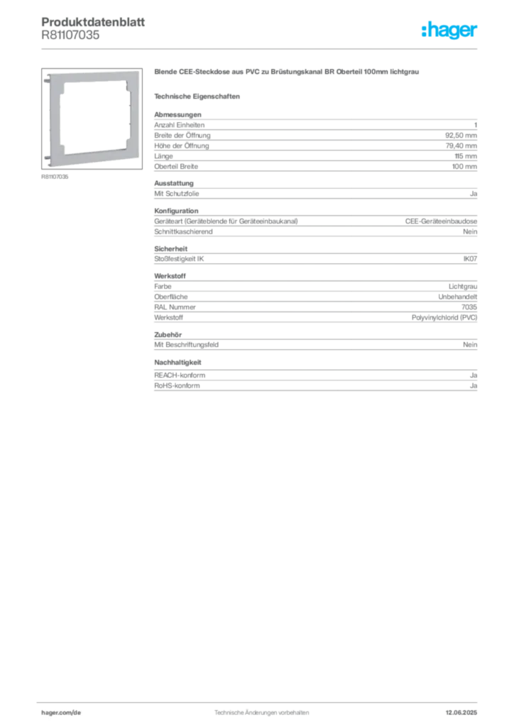 Bild Hager Produktdatenblatt R81107035 | Hager Deutschland