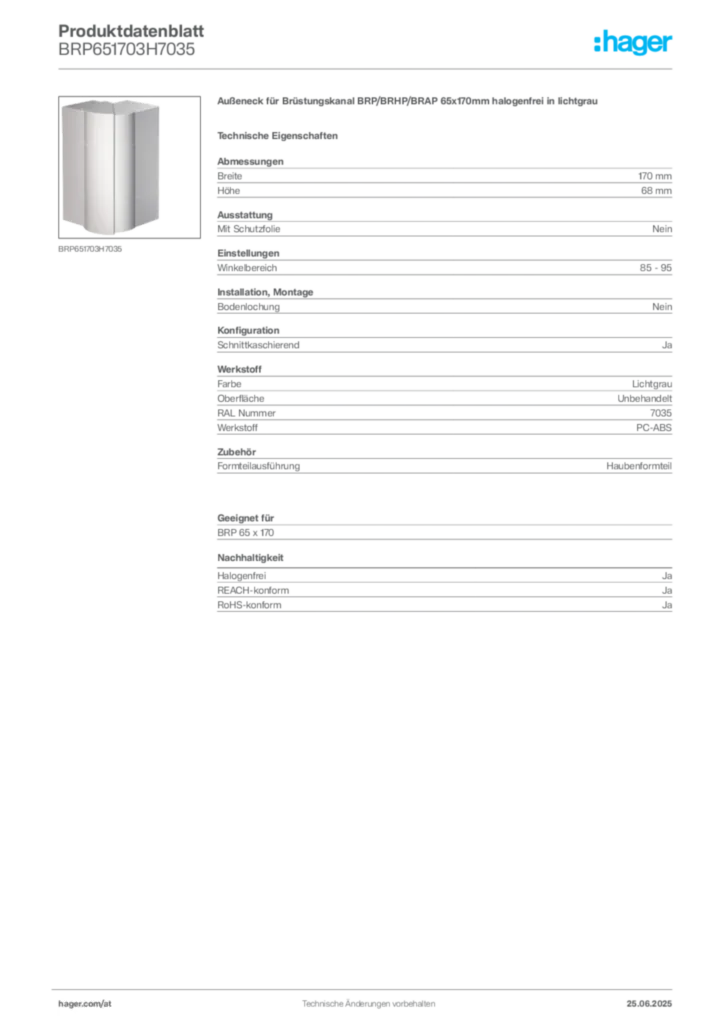 Bild Hager Produktdatenblatt BRP651703H7035 | Hager Deutschland