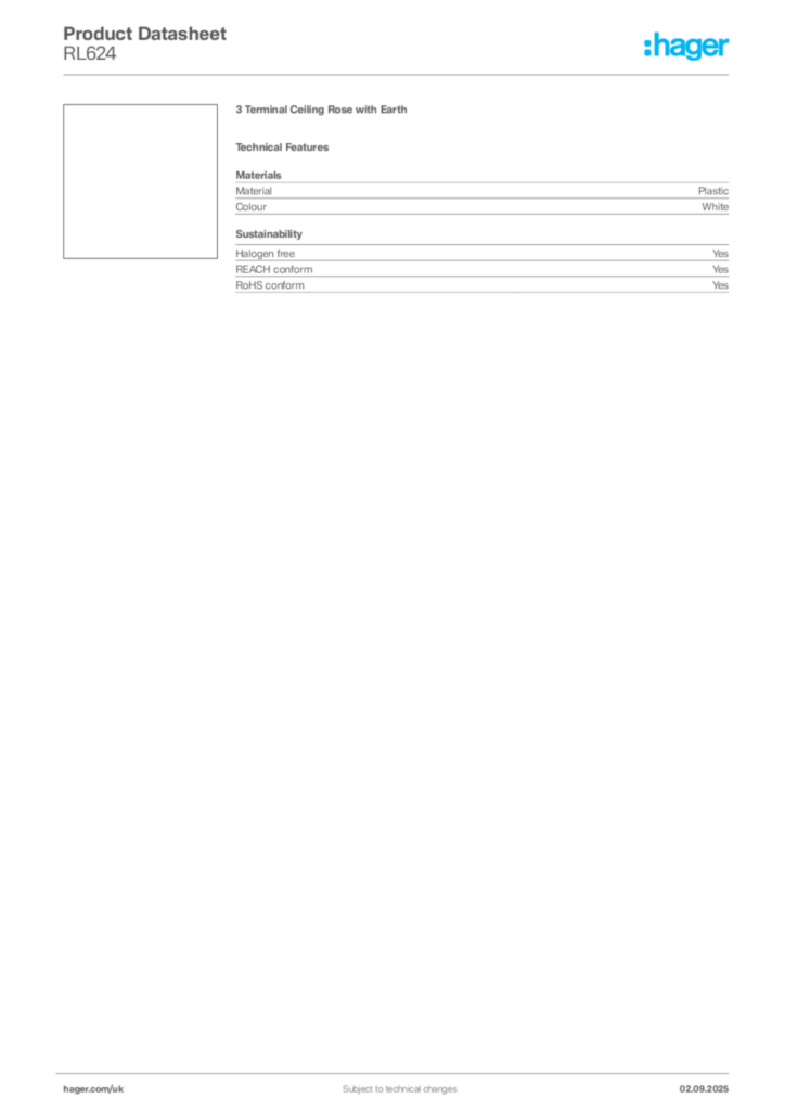 Image Hager Product data sheet RL624  | Hager