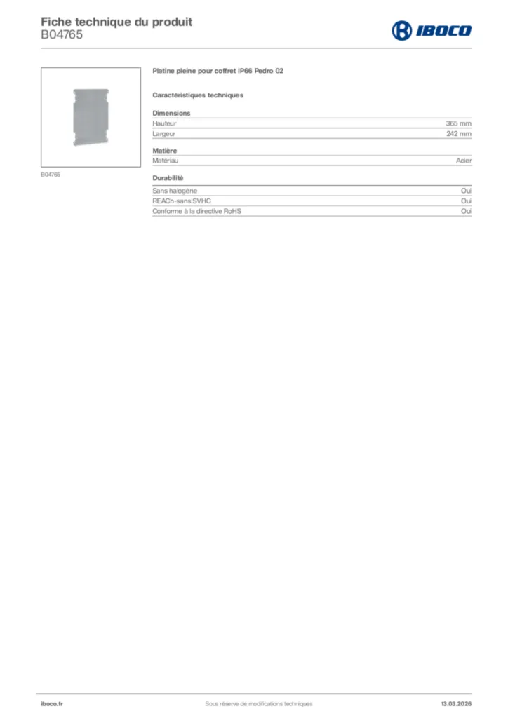 Image Iboco Fiche technique du produit B04765 | Hager France