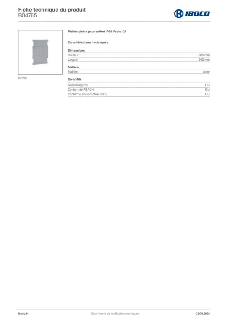 Image Iboco Fiche technique du produit B04765 | Hager France