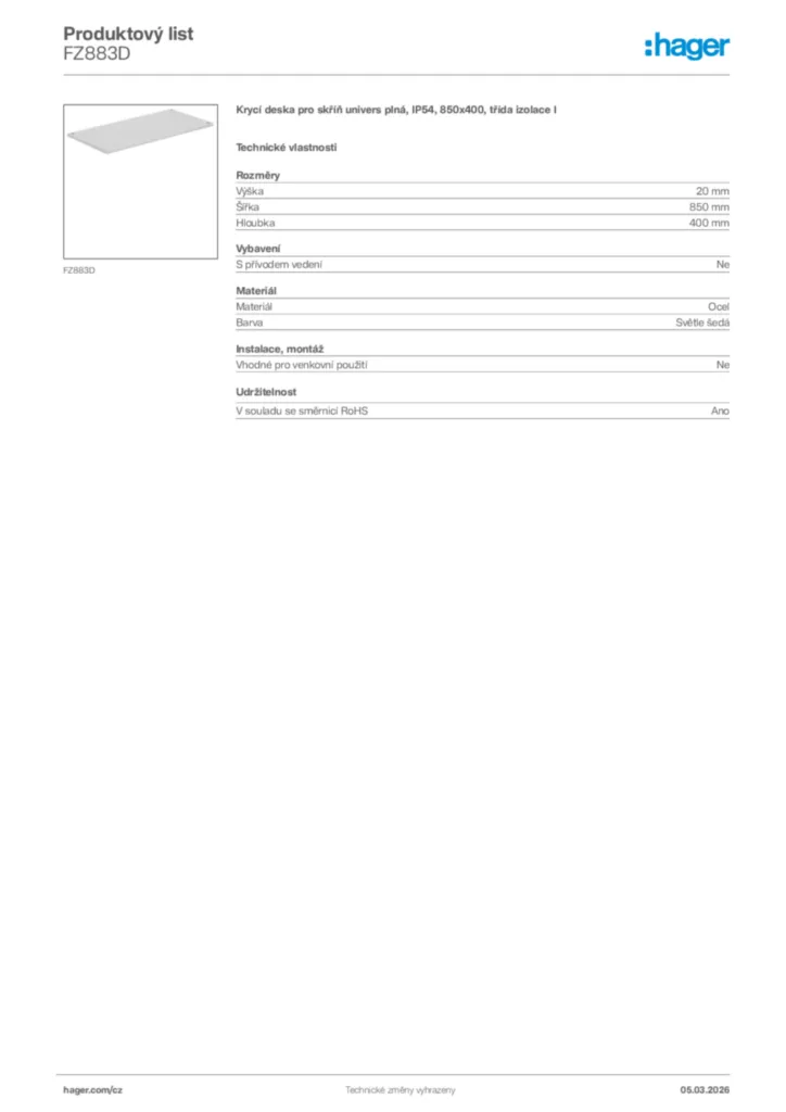 Obrázek Hager Product data sheet FZ883D | Hager