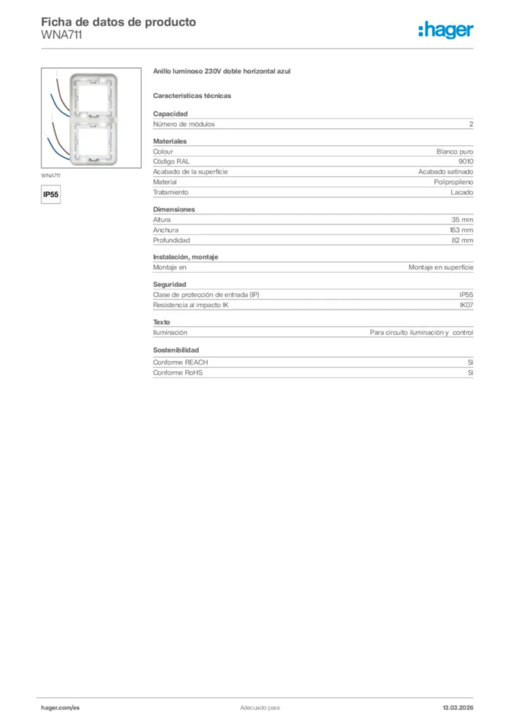 Imagen Hager Ficha de datos de producto WNA711 | Hager España