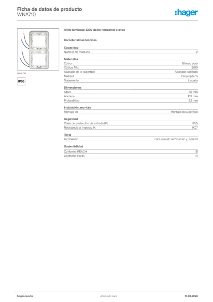 Imagen Hager Ficha de datos de producto WNA710 | Hager España