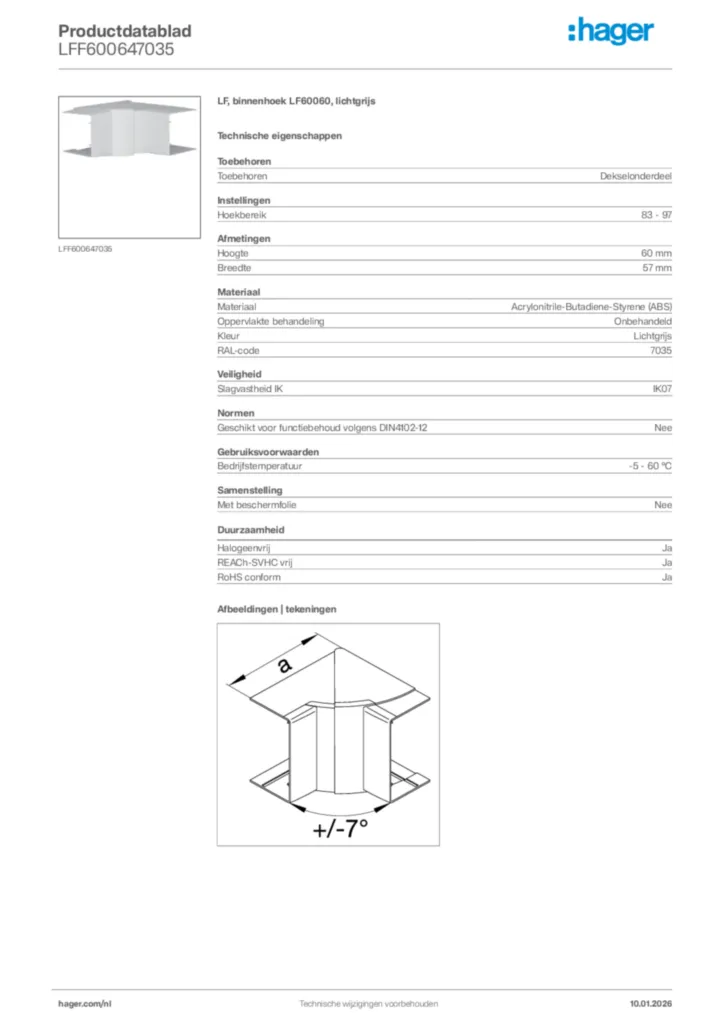 Afbeelding Hager Productdatablad LFF600647035 | Hager Nederland