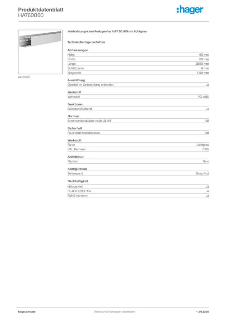 Bild Hager Produktdatenblatt HA760060 | Hager Deutschland