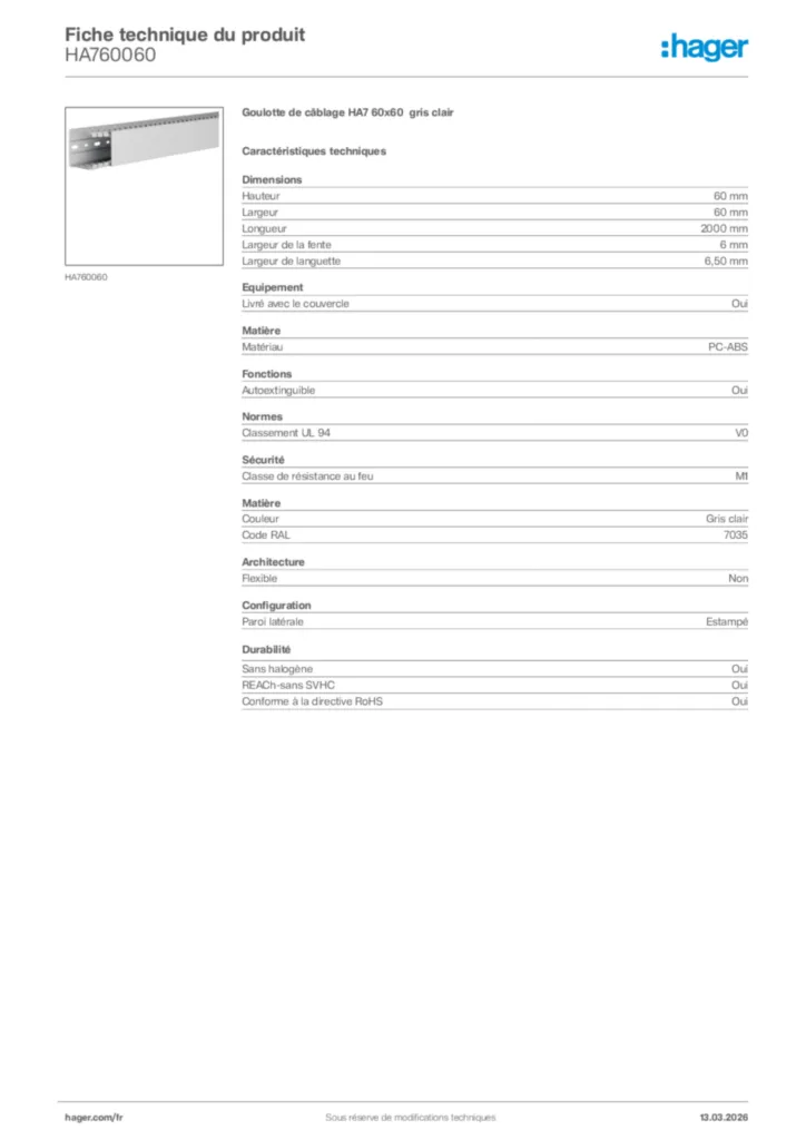 Image Hager Fiche technique du produit HA760060 | Hager France