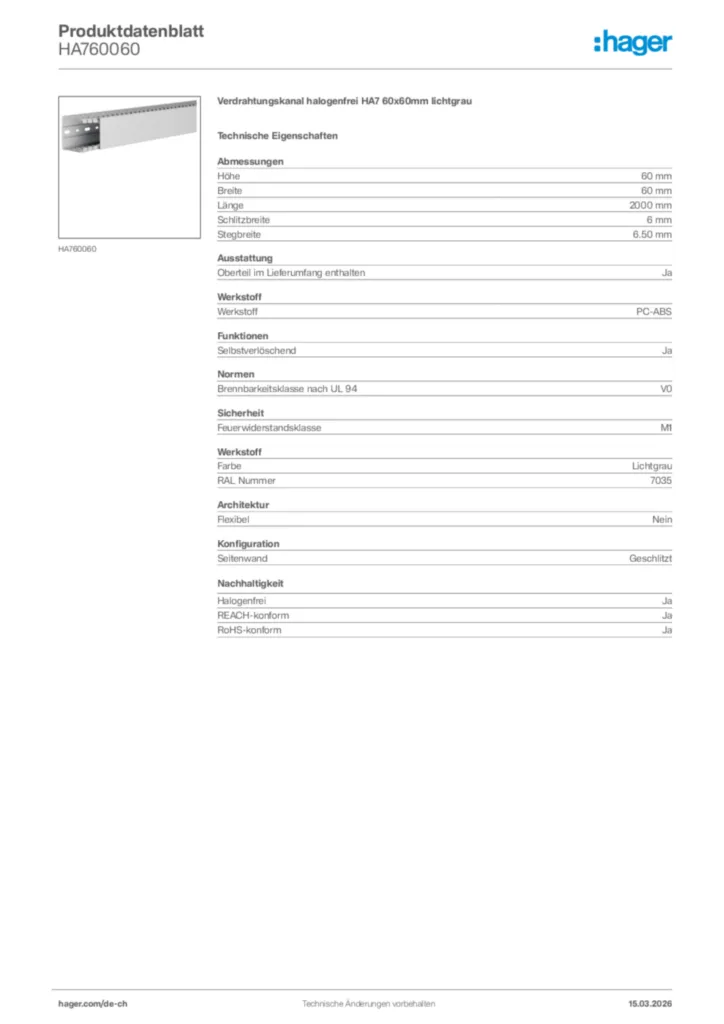 Bild Hager Produktdatenblatt HA760060 | Hager Schweiz