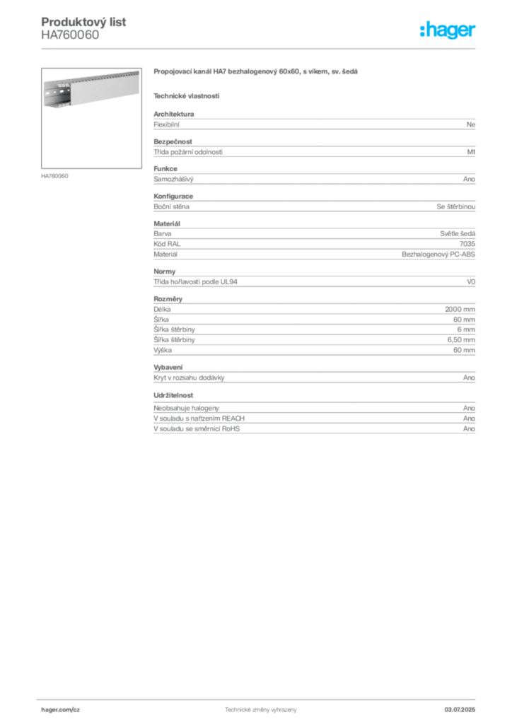 Obrázek Hager Produktový list HA760060 | Hager