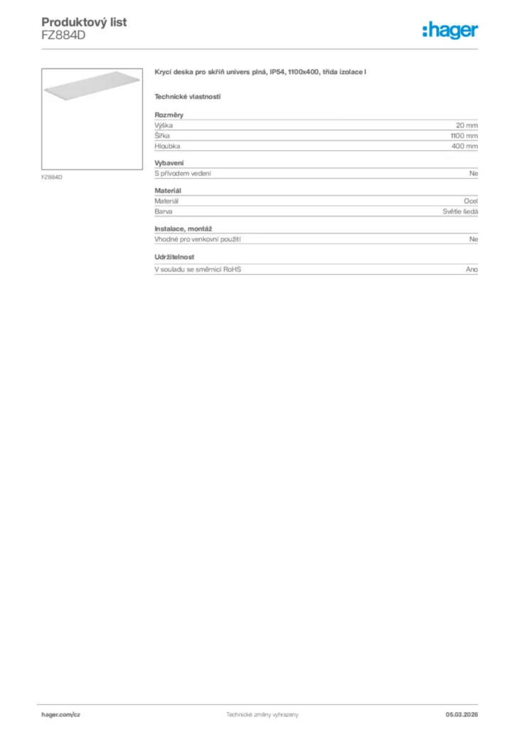 Obrázek Hager Product data sheet FZ884D | Hager