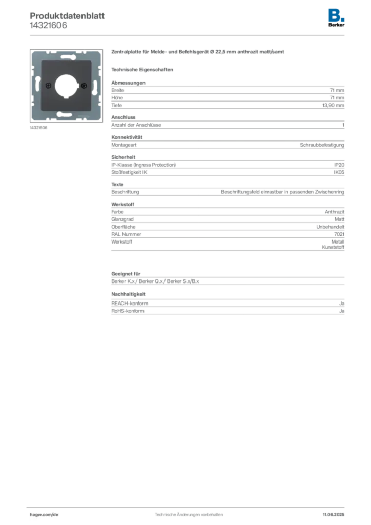 Berker Produktdatenblatt 14321606