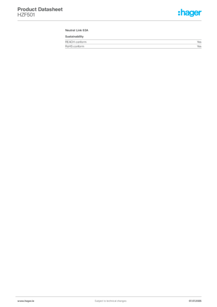Image Hager Product data sheet HZF501  | Hager