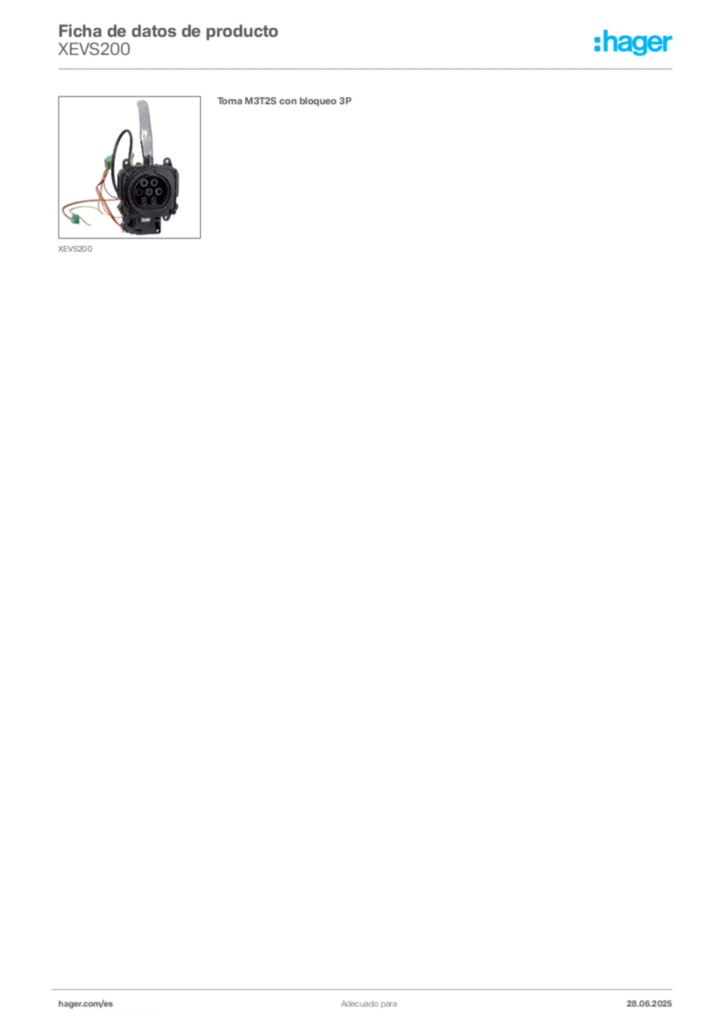 Imagen Hager Ficha de datos de producto XEVS200 | Hager España