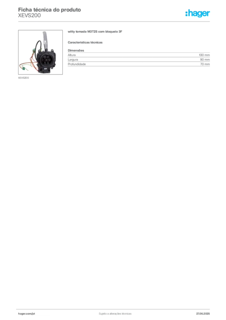 Imagem Hager Ficha técnica do produto XEVS200 | Hager Portugal