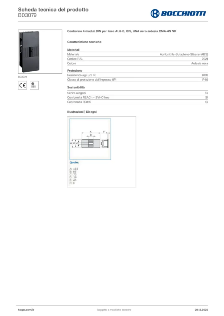 Immagine Bocchiotti Scheda tecnica del prodotto B03079 | Hager Italia