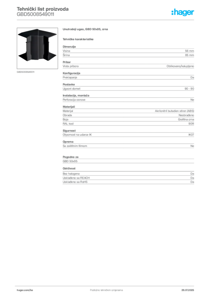 Slika Hager Product data sheet GBD5008549011  | Hager