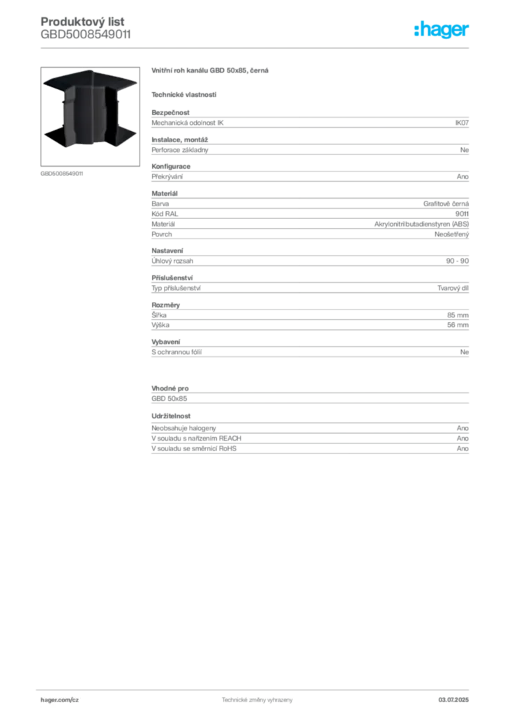 Obrázek Hager Produktový list GBD5008549011 | Hager