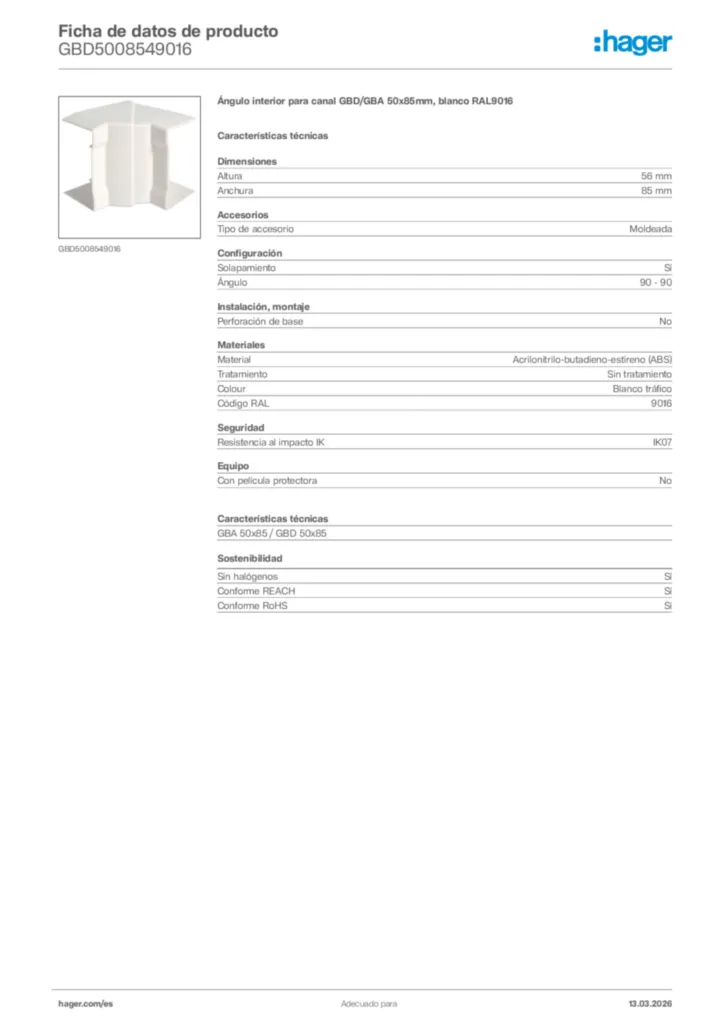 Imagen Hager Ficha de datos de producto GBD5008549016 | Hager España