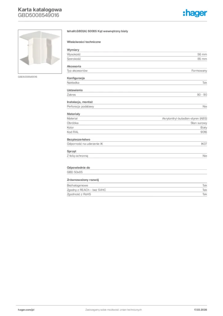 Zdjęcie Hager Karta katalogowa GBD5008549016 | Hager Polska