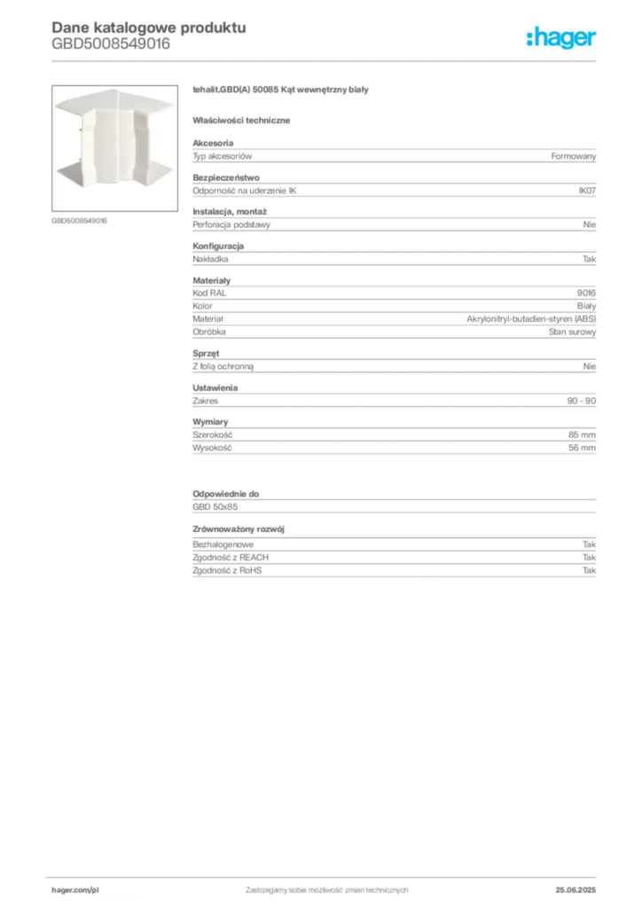 Zdjęcie Hager Dane katalogowe produktu GBD5008549016 | Hager Polska