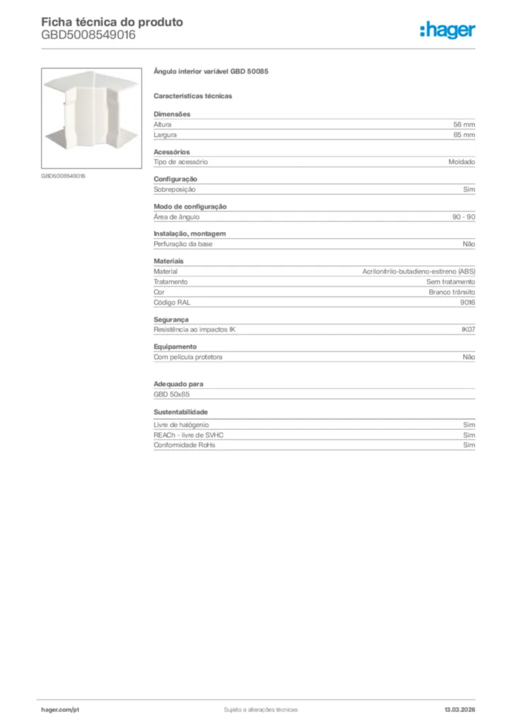Imagem Hager Ficha técnica do produto GBD5008549016 | Hager Portugal